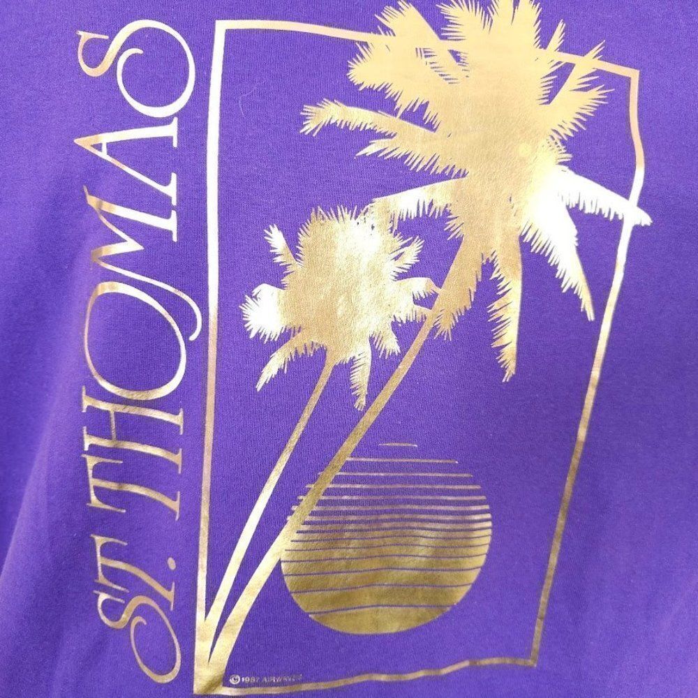 Vintage St Thomas T Shirt Mens Size Large Purple 80s Destination Tee Made In USA - Picture 2 of 7